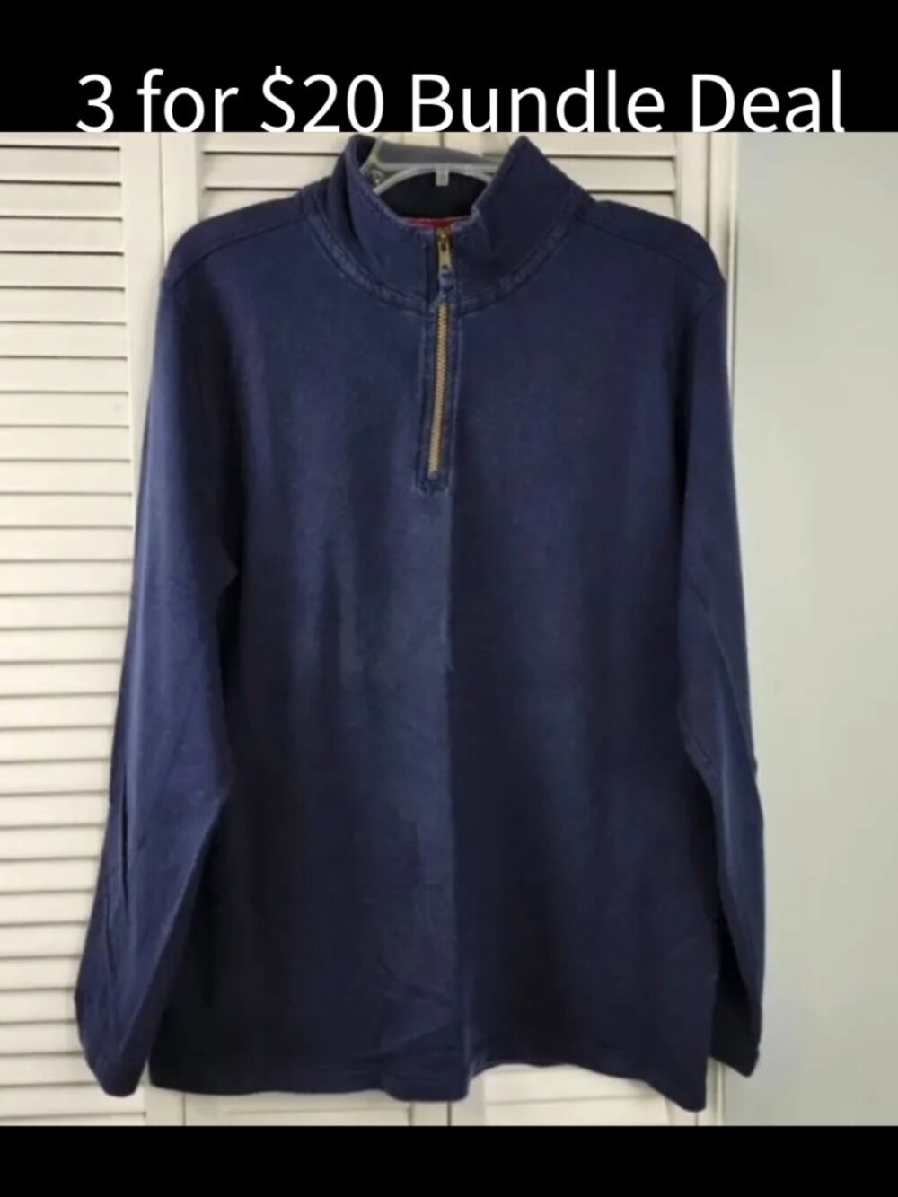 🚨 Faded Glory 1/4 Zip Cotton Pullover M Navy Blue Y2K